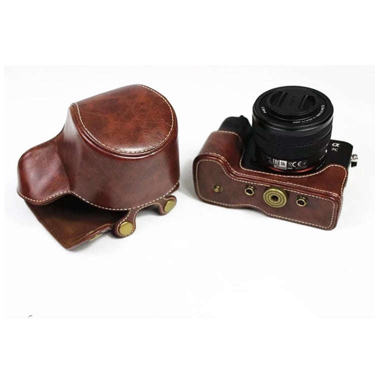 Full Body Camera PU Leather Case Bag for Sony LCE-7C / Alpha 7C / A7C 28-60mm / 40.5mm Lens(Coffee)