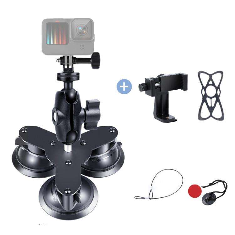 Triangle Suction Cup Mount Holder with Tripod Adapter & Screw & Phone Clamp & Anti-lost Silicone ...