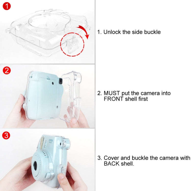 Protective Crystal Shell Case with Strap for FUJIFILM instax mini 9 / mini 8+ / mini 8(Transparent)