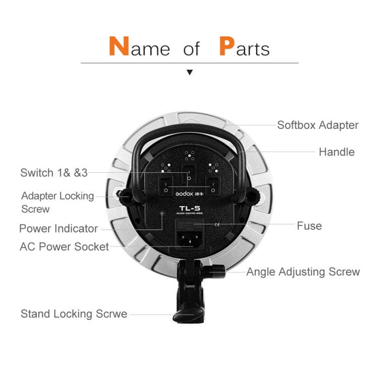 Godox TL-5 5 in 1 E27 Socket Tricolor Bulb Light Lamp Head Mount(EU Plug)