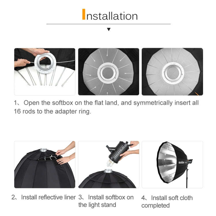 Godox P90H 90cm Deep Parabolic Softbox Reflector Diffuser Studio Light Box (Black)