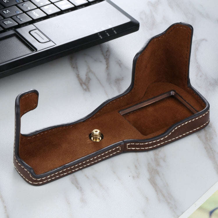 1/4 inch Thread PU Leather Camera Half Case Base for FUJIFILM X-T3/X-T2(Coffee)