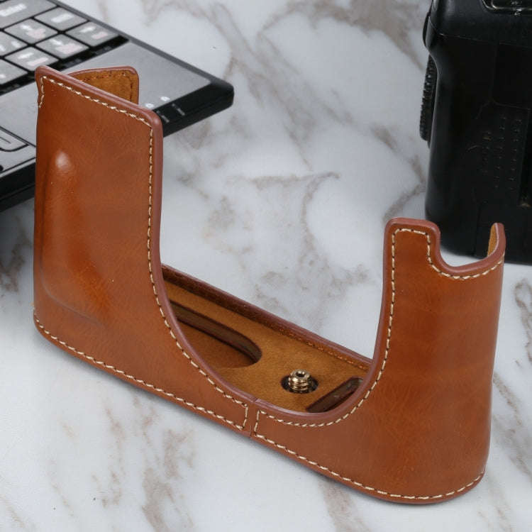 1/4 inch Thread PU Leather Camera Half Case Base for Leica Q2(Brown)