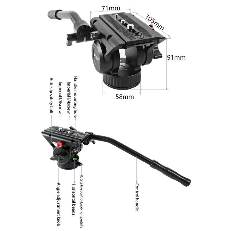 BEXIN VH-105 360 Degree Panorama Heavy Duty Tripod Action Fluid Drag Head (Black)
