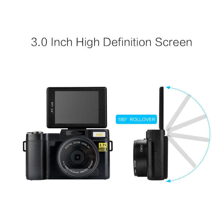 R2 2.7K Vlog Camera 4X Zoom Digital Camera with 3.0 inch Flip Screen (Black)