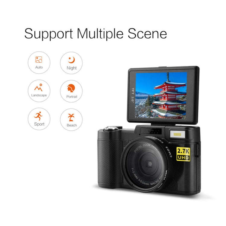 R2 2.7K Vlog Camera 4X Zoom Digital Camera with 3.0 inch Flip Screen (Black)