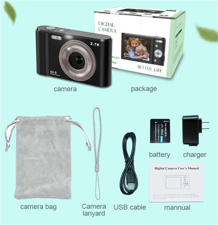 DC302 2.88 inch 44MP 16X Zoom 2.7K Full HD Digital Camera Children Card Camera, EU Plug (Pink)