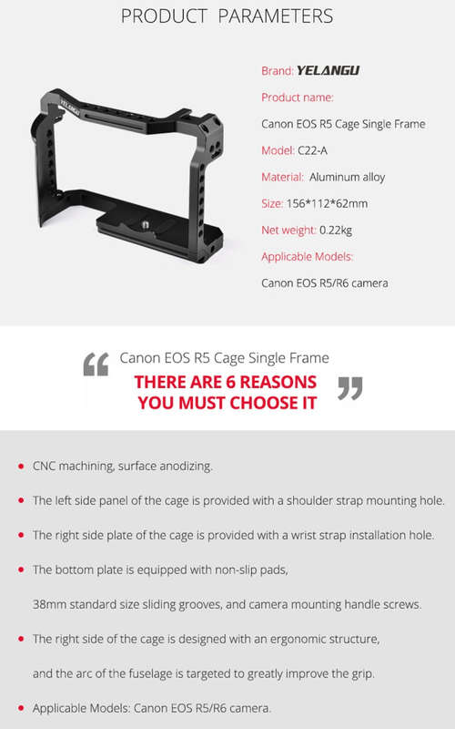 YELANGU C22-A YLG0334B-A Video Camera Cage Stabilizer for Canon EOS R5/R6/R(Black)