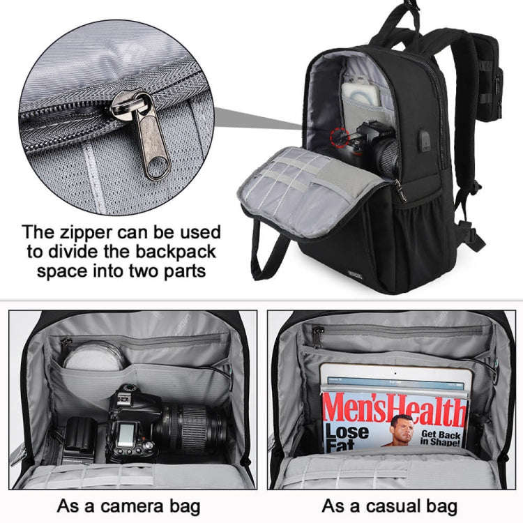 CADeN L5 III Multi-function Digital Camera Dual Shoulders Bag Backpack (Black)