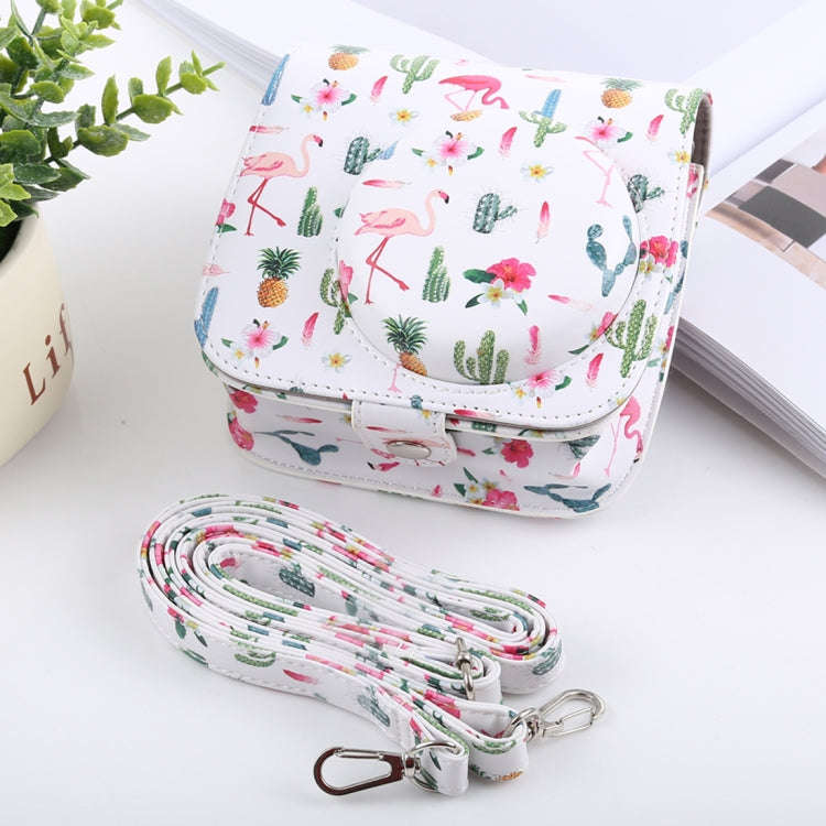 Cactus Flamingo Pattern Full Body Camera PU Leather Case Bag with Strap for FUJIFILM instax mini ...