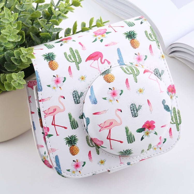 Cactus Flamingo Pattern Full Body Camera PU Leather Case Bag with Strap for FUJIFILM instax mini ...