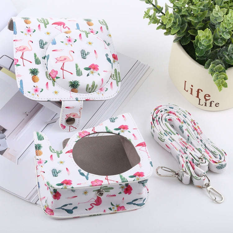 Cactus Flamingo Pattern Full Body Camera PU Leather Case Bag with Strap for FUJIFILM instax mini ...
