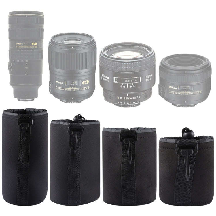 4 PCS Neoprene SLR Camera Lens Carrying Bag Pouch Bag with Carabiner, Size: 10x22cm, 10x14cm, 10x...