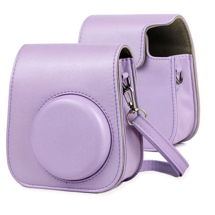 Leather Case Full Body Camera Bag with Shoulder Strap for FUJIFILM Instax mini 11 (Purple)