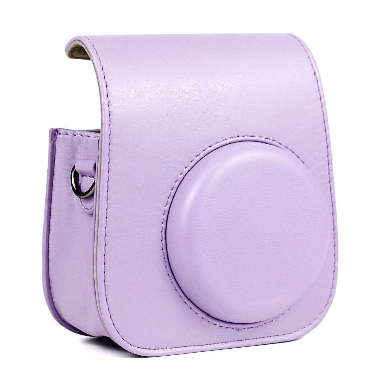 Leather Case Full Body Camera Bag with Shoulder Strap for FUJIFILM Instax mini 11 (Purple)