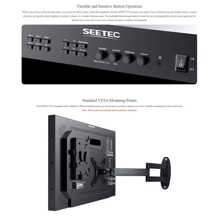 SEETEC ATEM173S 17.3 inch 3G-SDI HDMI Full HD 1920x1080 Multi-camera Broadcast Monitor(EU Plug)