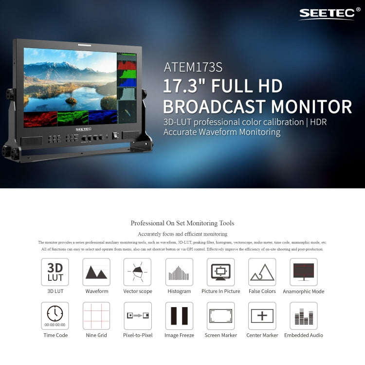 SEETEC ATEM173S 17.3 inch 3G-SDI HDMI Full HD 1920x1080 Multi-camera Broadcast Monitor(EU Plug)