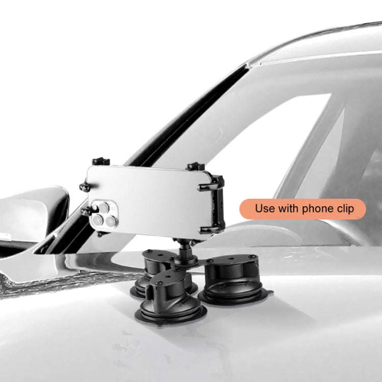 Single Suction Cup Mount Phone Holder with Tripod Adapter & Steel Tether & Safety Buckle (Black)