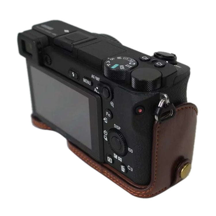 1/4 inch Thread PU Leather Camera Half Case Base for Sony ILCE-A6500 / A6500 (Brown)