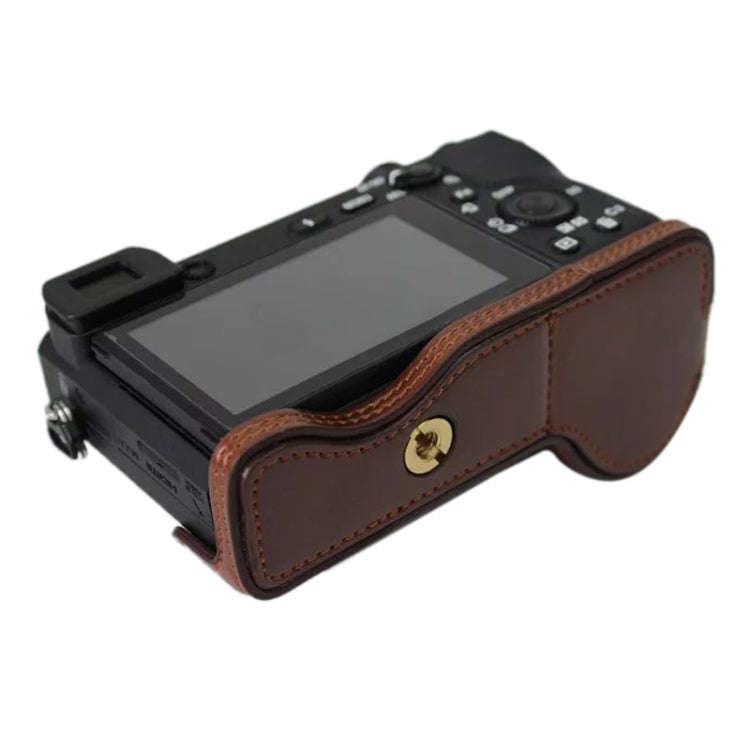 1/4 inch Thread PU Leather Camera Half Case Base for Sony ILCE-A6500 / A6500 (Brown)