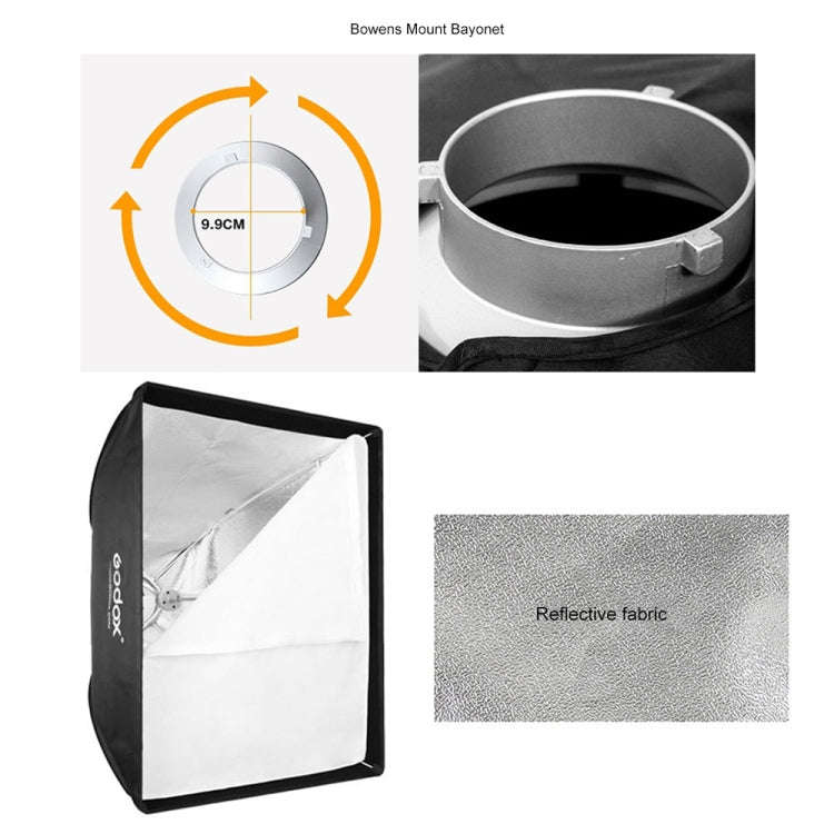 Godox 60 x 60cm Rectangle Softbox Photo Studio Bowens Mount Diffuser for Speedlite (Black)