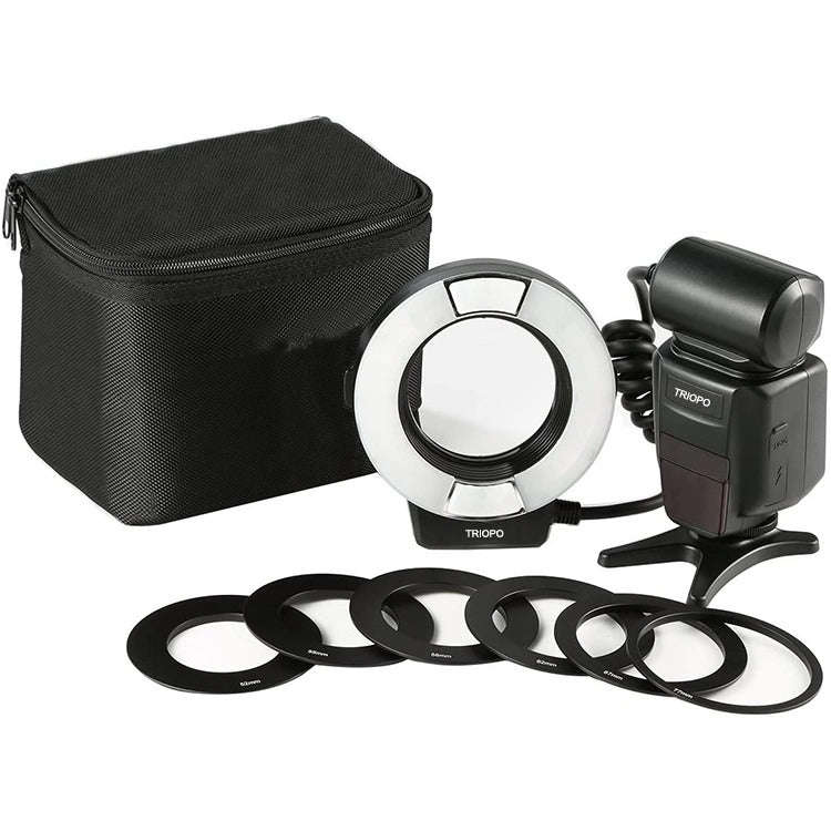TRIOPO TR-15EX Macro Ring TTL Flash Light with 6 Different Size Adapter Rings For Canon E-TTL(Black)