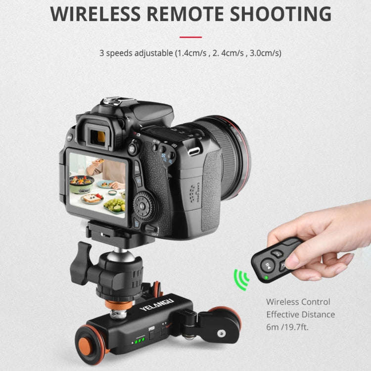 YELANGU L4X Camera Wheel Dolly Electric Track Slider 3-Wheel Dolly Car with Remote & Ballhead, Lo...