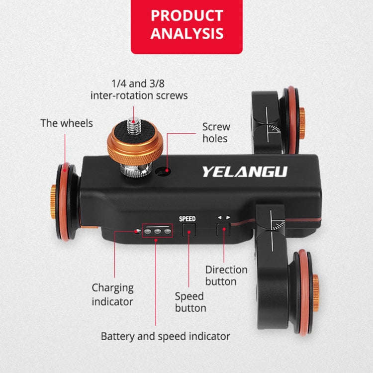 YELANGU L4X Camera Wheel Dolly Electric Track Slider 3-Wheel Dolly Car with Remote & Ballhead, Lo...
