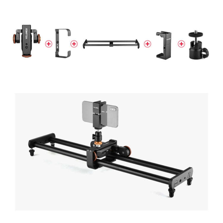 YELANGU L60E 60cm Slide Rail Track + L4 3-Wheel Video Dolly with Phone Clamp & Ballhead