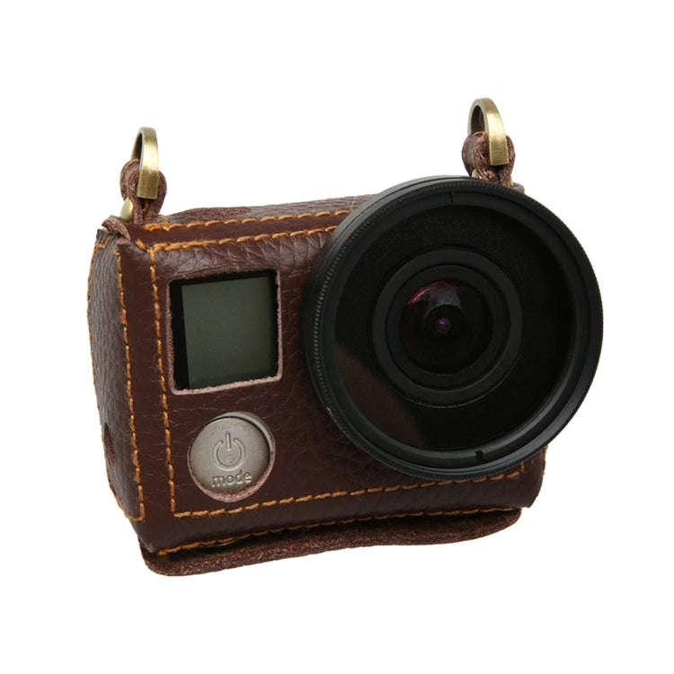 For GoPro HERO4 Litchi Texture Genuine Leather Protective Case with Sling(Brown)