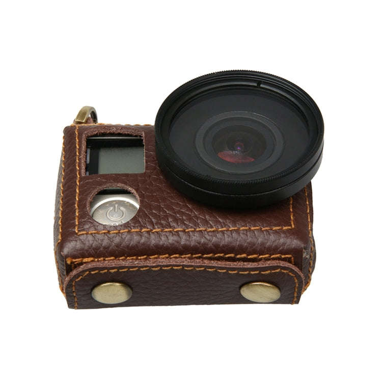 For GoPro HERO4 Litchi Texture Genuine Leather Protective Case with Sling(Brown)