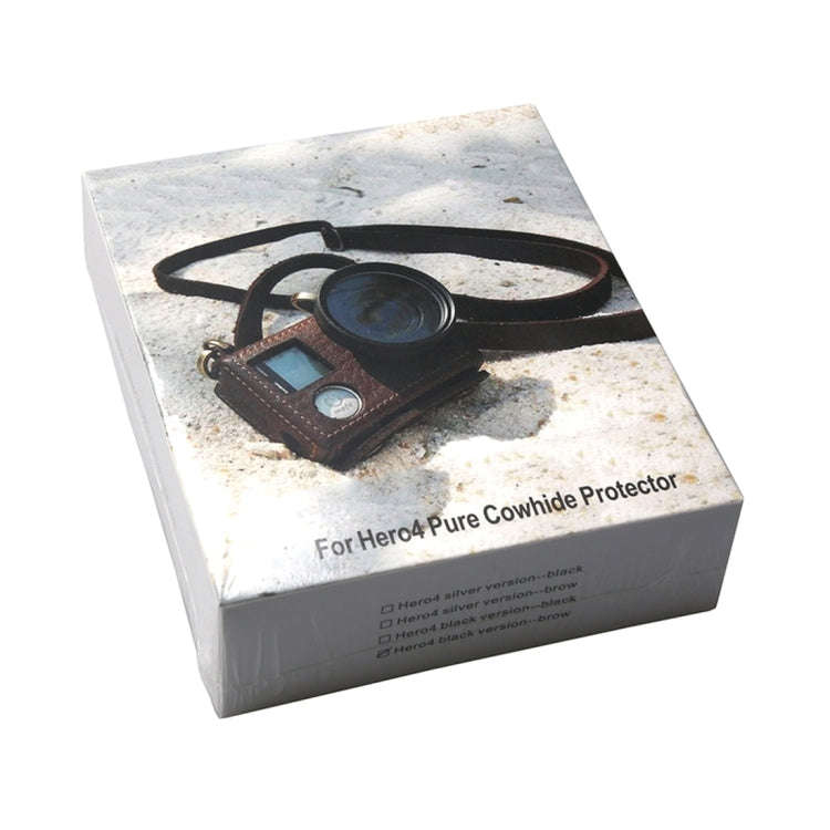 For GoPro HERO4 Litchi Texture Genuine Leather Protective Case with Sling(Brown)
