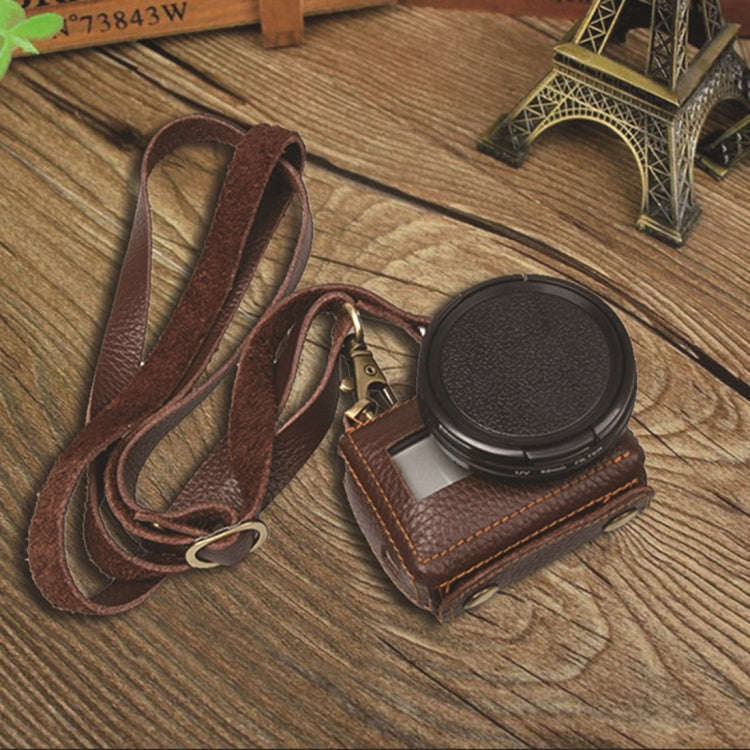 For GoPro HERO4 Litchi Texture Genuine Leather Protective Case with Sling(Brown)