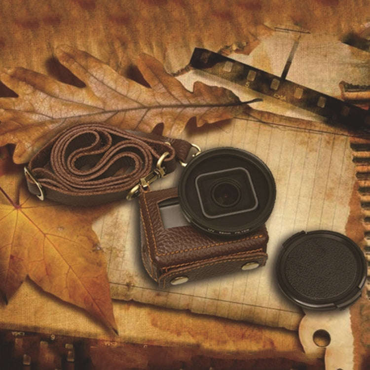 For GoPro HERO4 Litchi Texture Genuine Leather Protective Case with Sling(Brown)