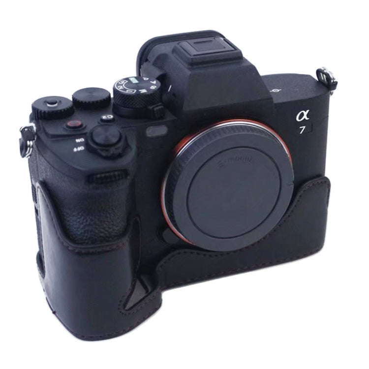 1/4 inch Thread PU Leather Camera Half Case Base for Sony A7 IV (Black)