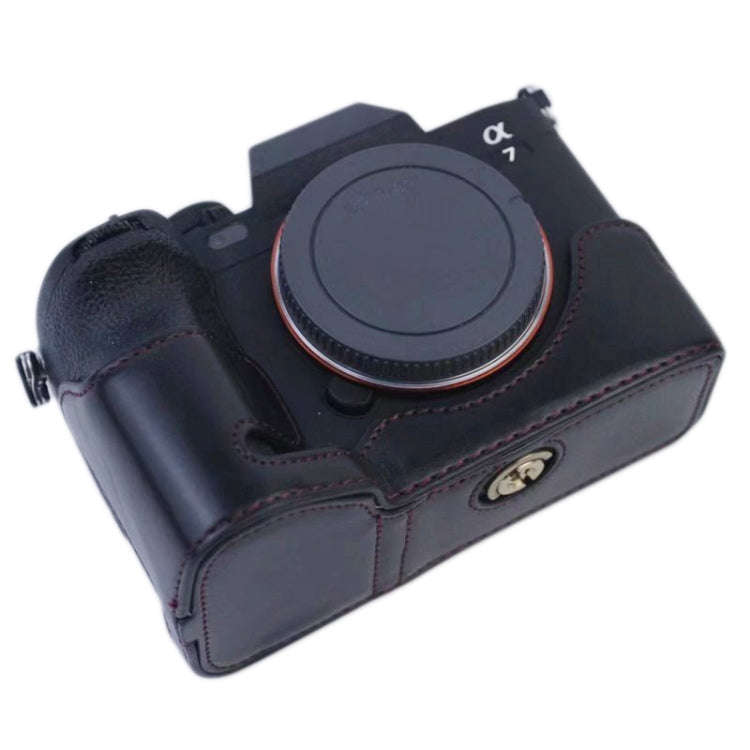 1/4 inch Thread PU Leather Camera Half Case Base for Sony A7 IV (Black)