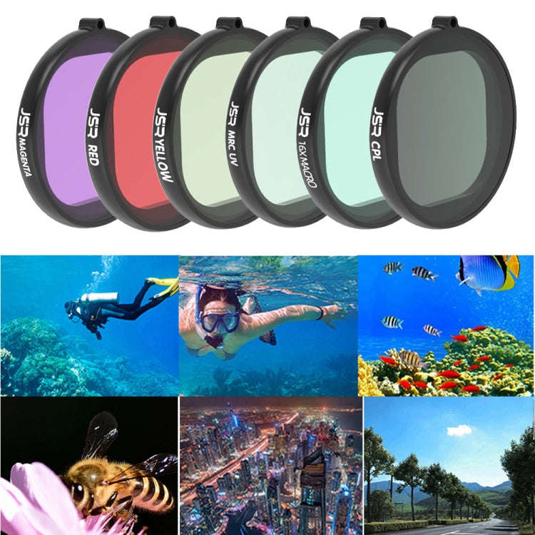 JSR Round Housing Diving 6 in 1 UV + CPL + 16X Macro + Red + Yellow + Purple Lens Filter for GoPr...