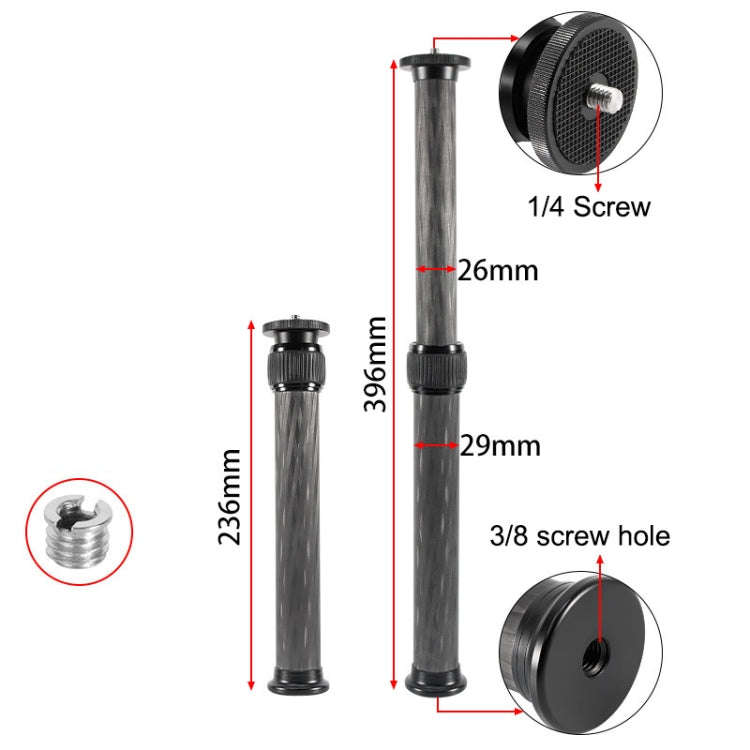 BEXIN P292C 236mm-396mm Tripod Extension Pole Carbon Fiber Center Column Tripod Extender(Black)