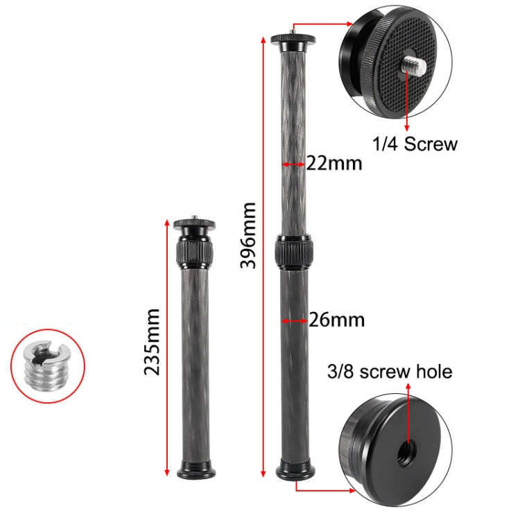 BEXIN P262C 235mm-396mm Tripod Extension Pole Carbon Fiber Center Column Tripod Extender(Black)
