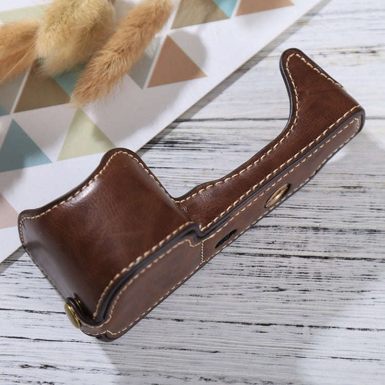 1/4 inch Thread PU Leather Camera Half Case Base for Sony Alpha 6100 / A6100(Coffee)