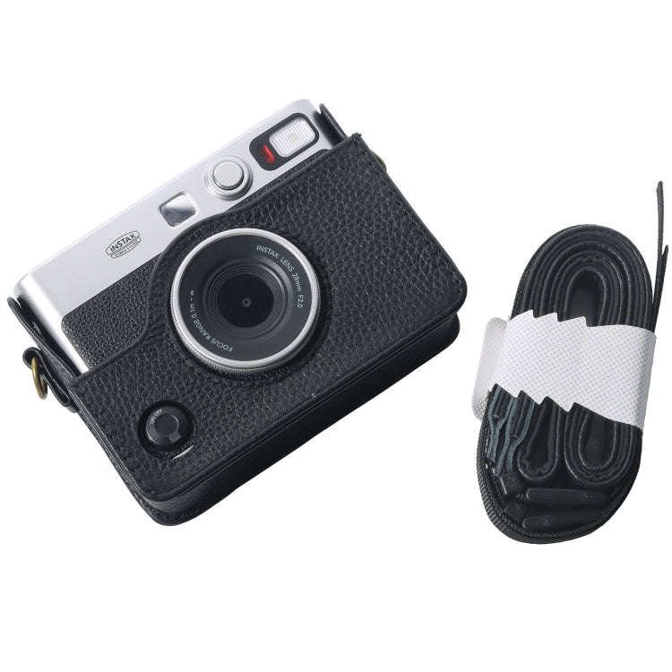 For FUJIFILM instax mini Evo Full Body Camera Genuine Leather Case Bag with Strap(Black)