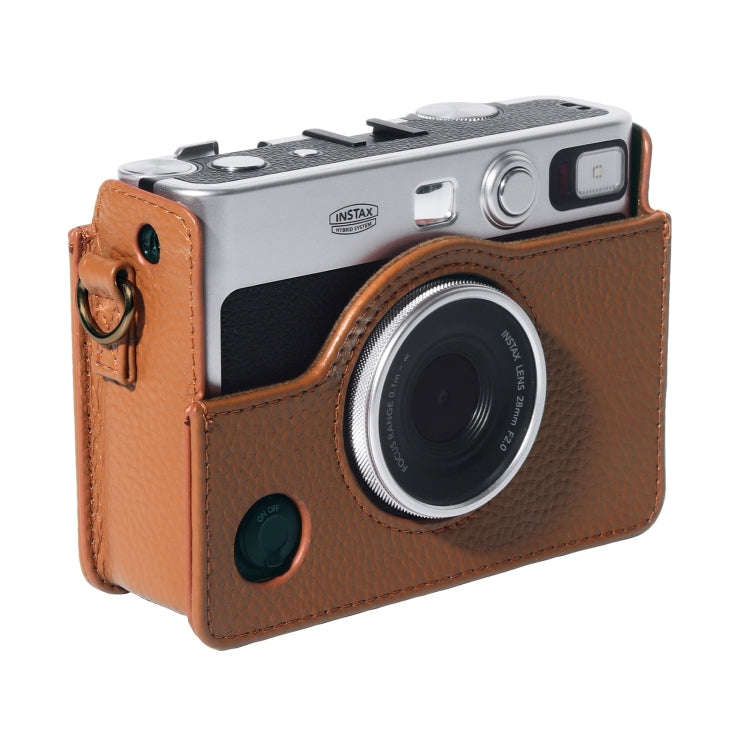 For FUJIFILM instax mini Evo Full Body Camera Genuine Leather Case Bag with Strap(Brown)
