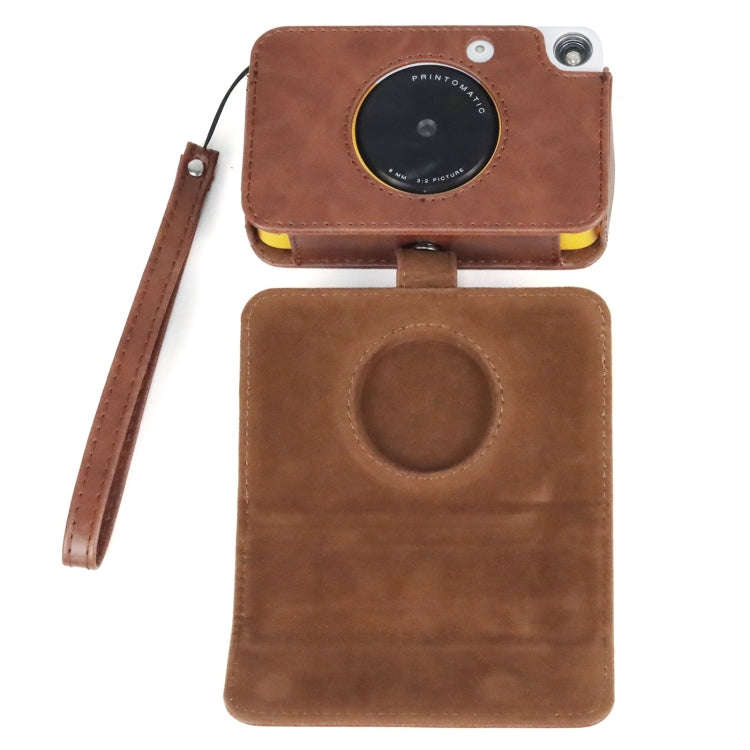 For Kodak PRINTOMATIC Full Body Camera PU Leather Case Bag with Strap (Brown)