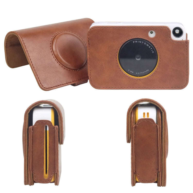 For Kodak PRINTOMATIC Full Body Camera PU Leather Case Bag with Strap (Brown)