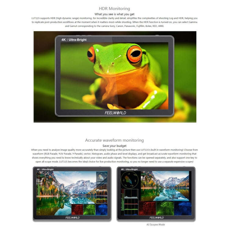 FEELWORLD LUT11S 10.1 inch Ultra High Bright 2000nit Touch Screen DSLR Camera Field Monitor, 3G-S...