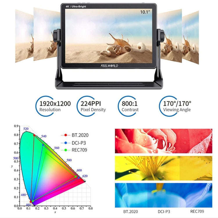 FEELWORLD LUT11S 10.1 inch Ultra High Bright 2000nit Touch Screen DSLR Camera Field Monitor, 3G-S...