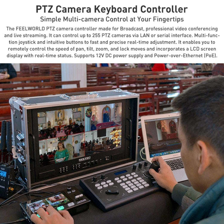 FEELWORLD KBC10 PTZ Camera Controller with Joystick and Keyboard Control ,Support PoE(US Plug)
