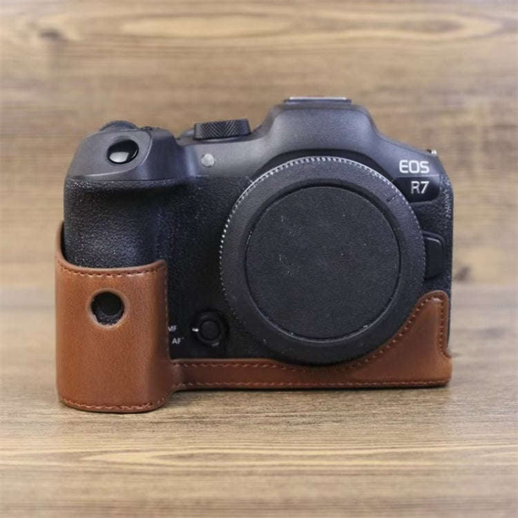 For Canon EOS R7 1/4 inch Thread PU Leather Camera Half Case Base (Coffee)