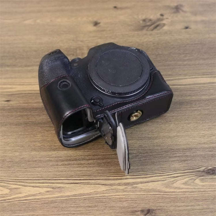For Canon EOS R7 1/4 inch Thread PU Leather Camera Half Case Base (Coffee)