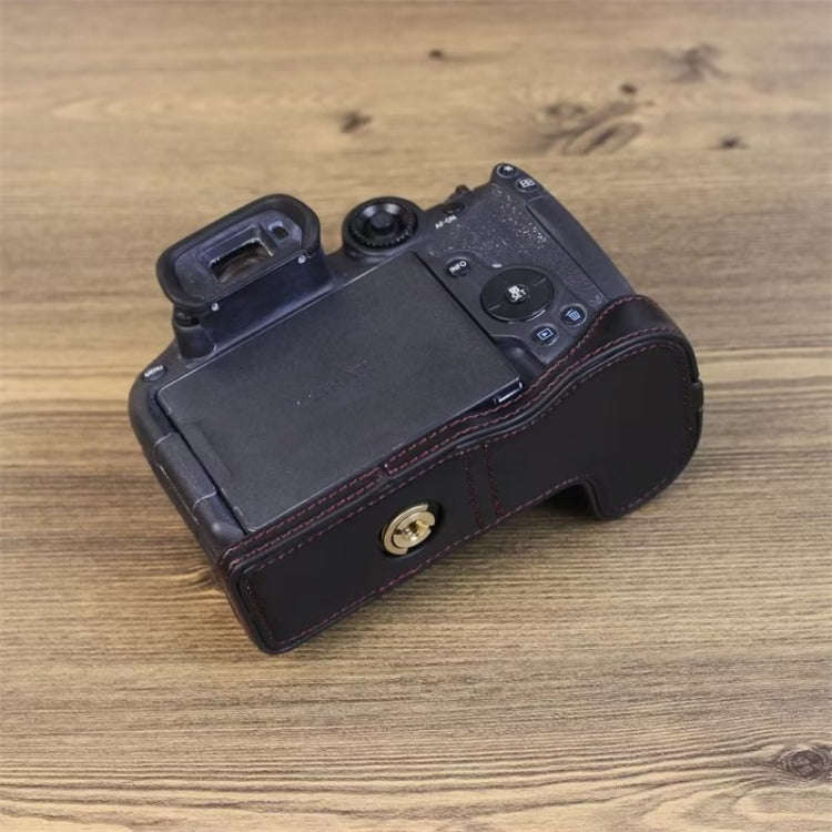 For Canon EOS R7 1/4 inch Thread PU Leather Camera Half Case Base (Coffee)